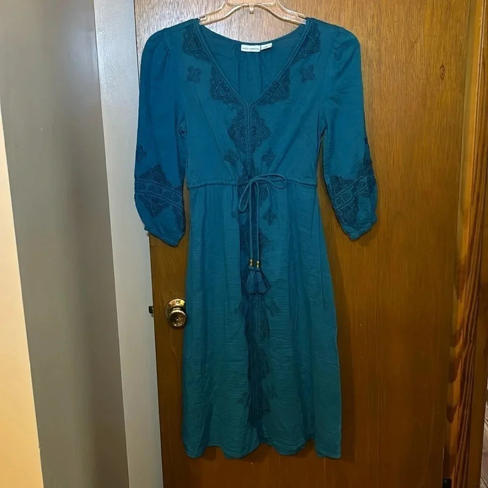 Lucky Brand Embroidery Detail Drawstring Waist Dress Size XS